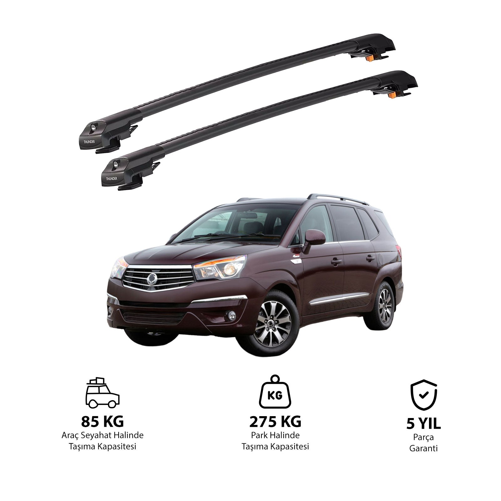 SSANGYONG RODIUS 2013 et modèles ultérieurs TRX1 Thunder Carrier Barres transversales pour galerie de toit de voiture, 2 barres