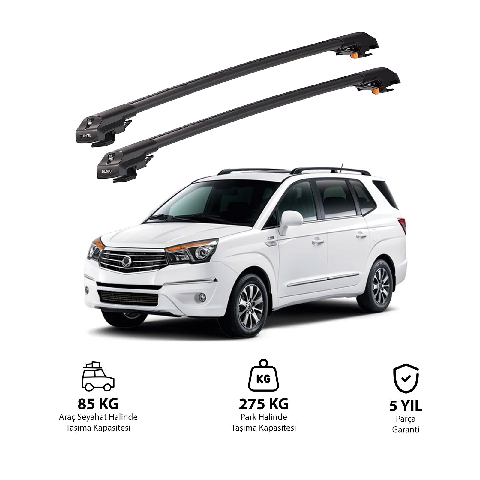 SSANGYONG STAVIC 2013 et modèles ultérieurs TRX1 Thunder Carrier Barres transversales pour galerie de toit de voiture, 2 barres
