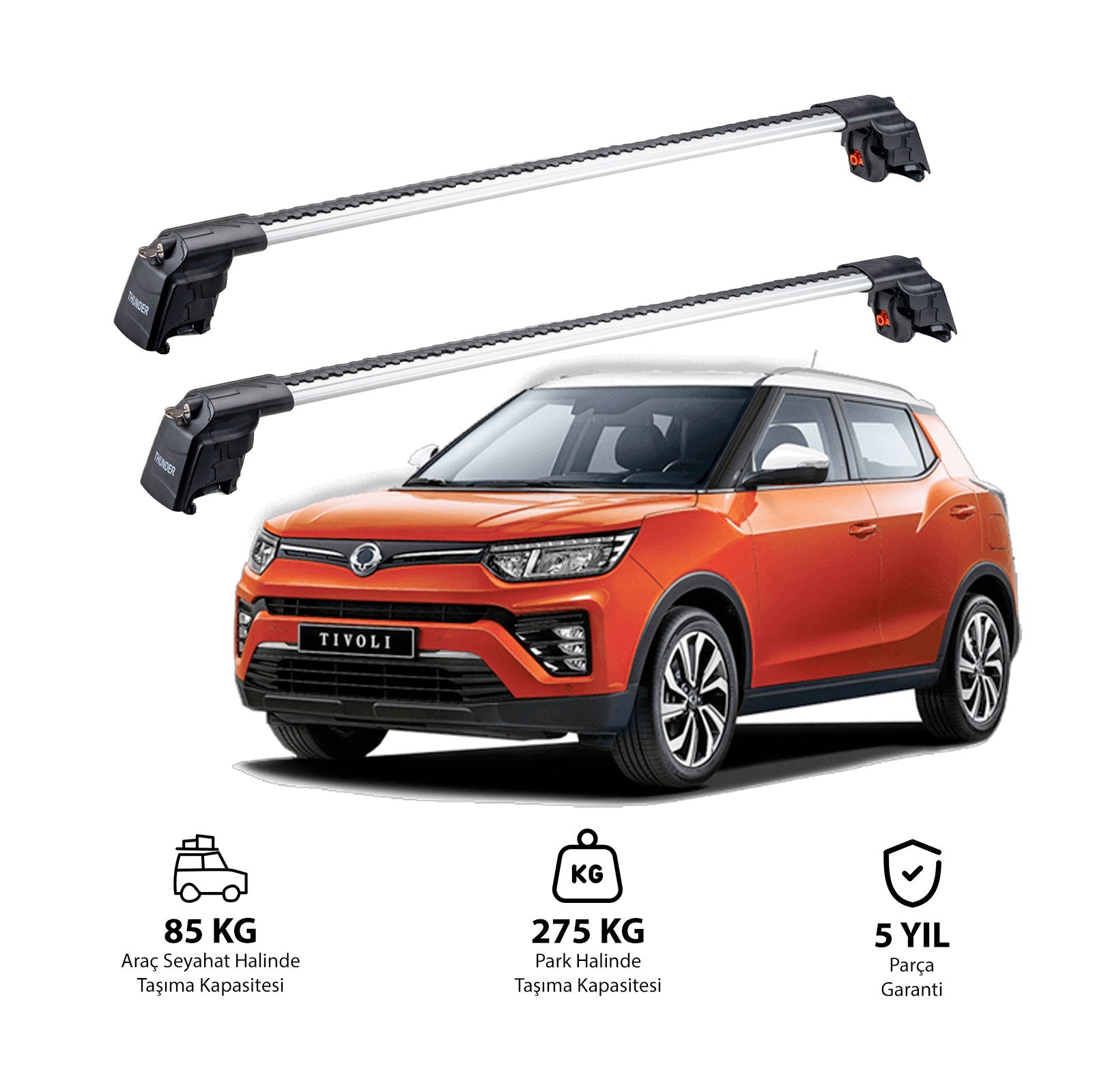 SSANGYONG TIVOLI 2015 et modèles ultérieurs TRX2 Thunder Carrier Barres transversales pour galerie de toit 2 barres