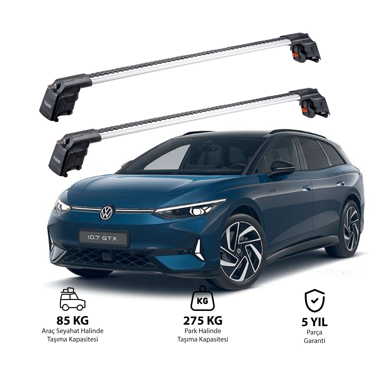 VOLKSWAGEN ID.7 2020 et modèles ultérieurs TRX2 Thunder Carrier Barres transversales pour galerie de toit 2 barres