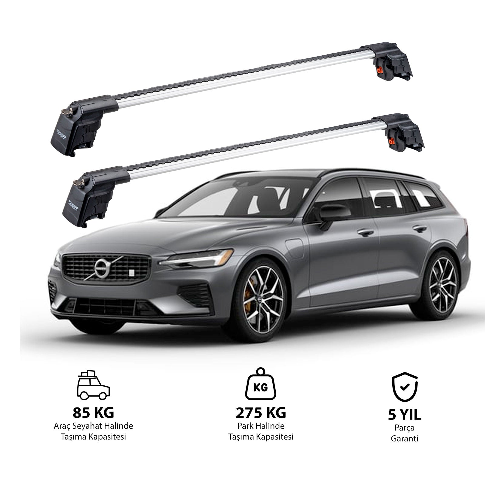 VOLVO V60 2011-2018 TRX2 Thunder Carrier Barres transversales pour galerie de toit 2 barres