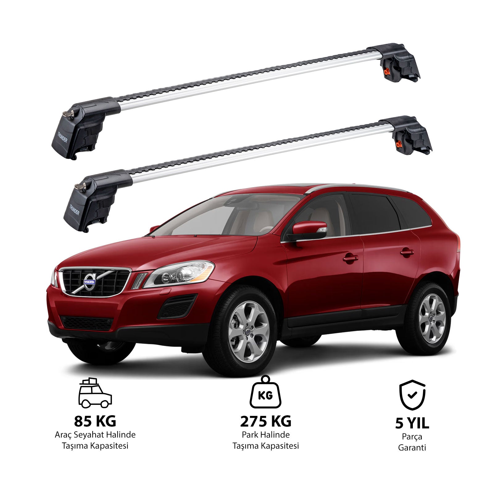 VOLVO XC60 2008-2015 TRX2 Thunder Carrier Barres transversales pour galerie de toit 2 barres