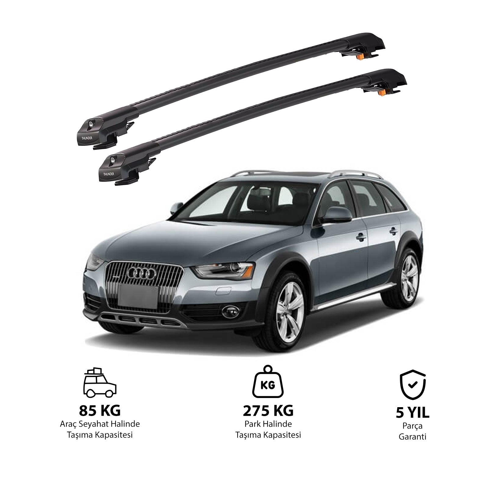 AUDI A4 ALLROAD 2008-2015 TRX1 Thunder Carrier Barres transversales pour galerie de toit de voiture, 2 barres