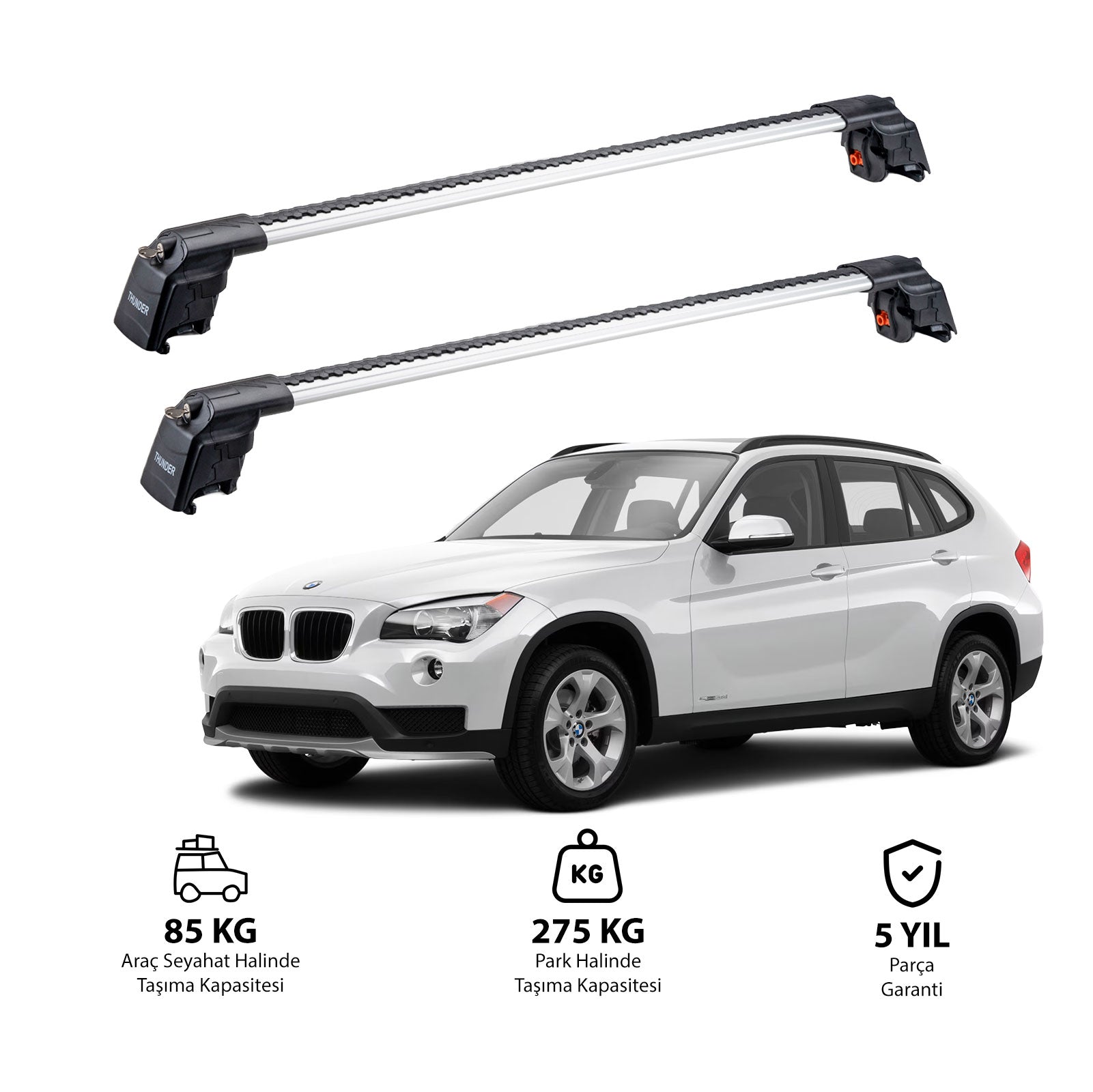 BMW X1 2016-2022 TRX2 Thunder Carrier Barres transversales pour galerie de toit 2 barres