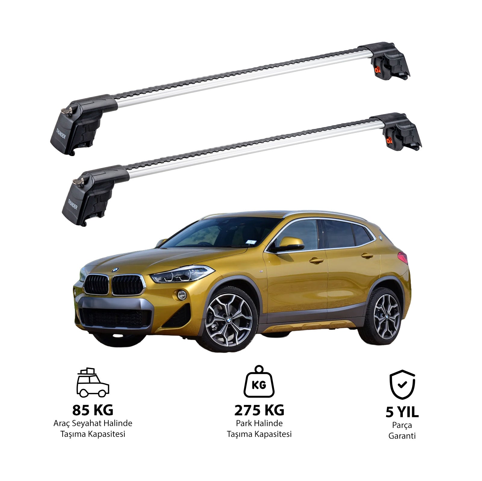 BMW X2 2017 et modèles ultérieurs TRX2 Thunder Carrier Barres transversales pour galerie de toit 2 barres