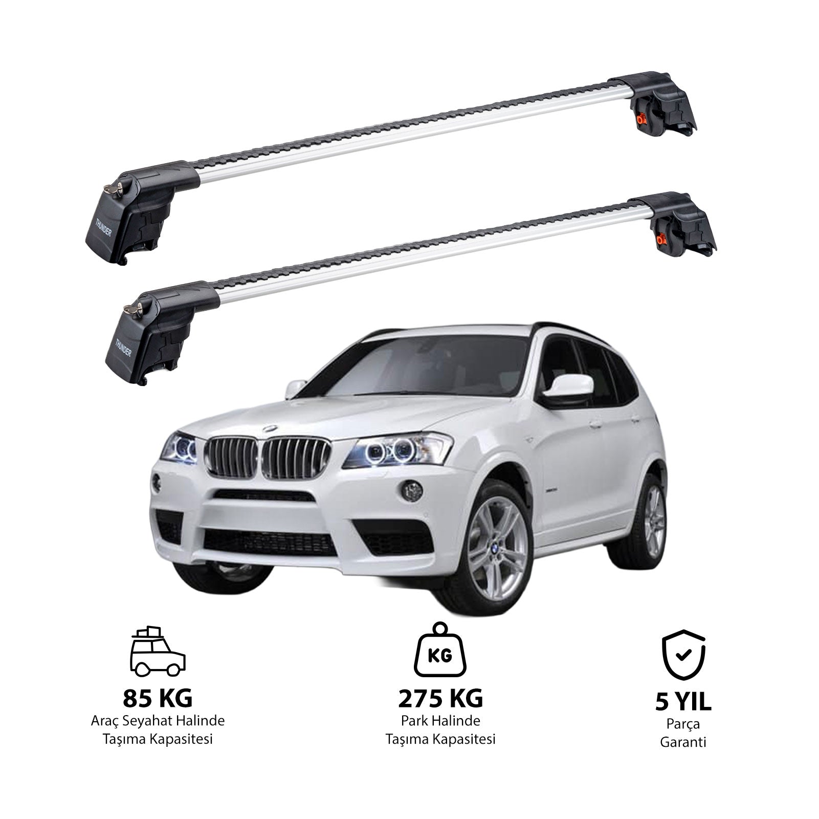 BMW X3 2011-2017 TRX2 Thunder Carrier Barres transversales pour galerie de toit 2 barres